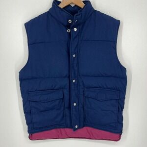 Argus Vintage Mens Navy Blue Down Puffer Vest Magenta Lining Size Large